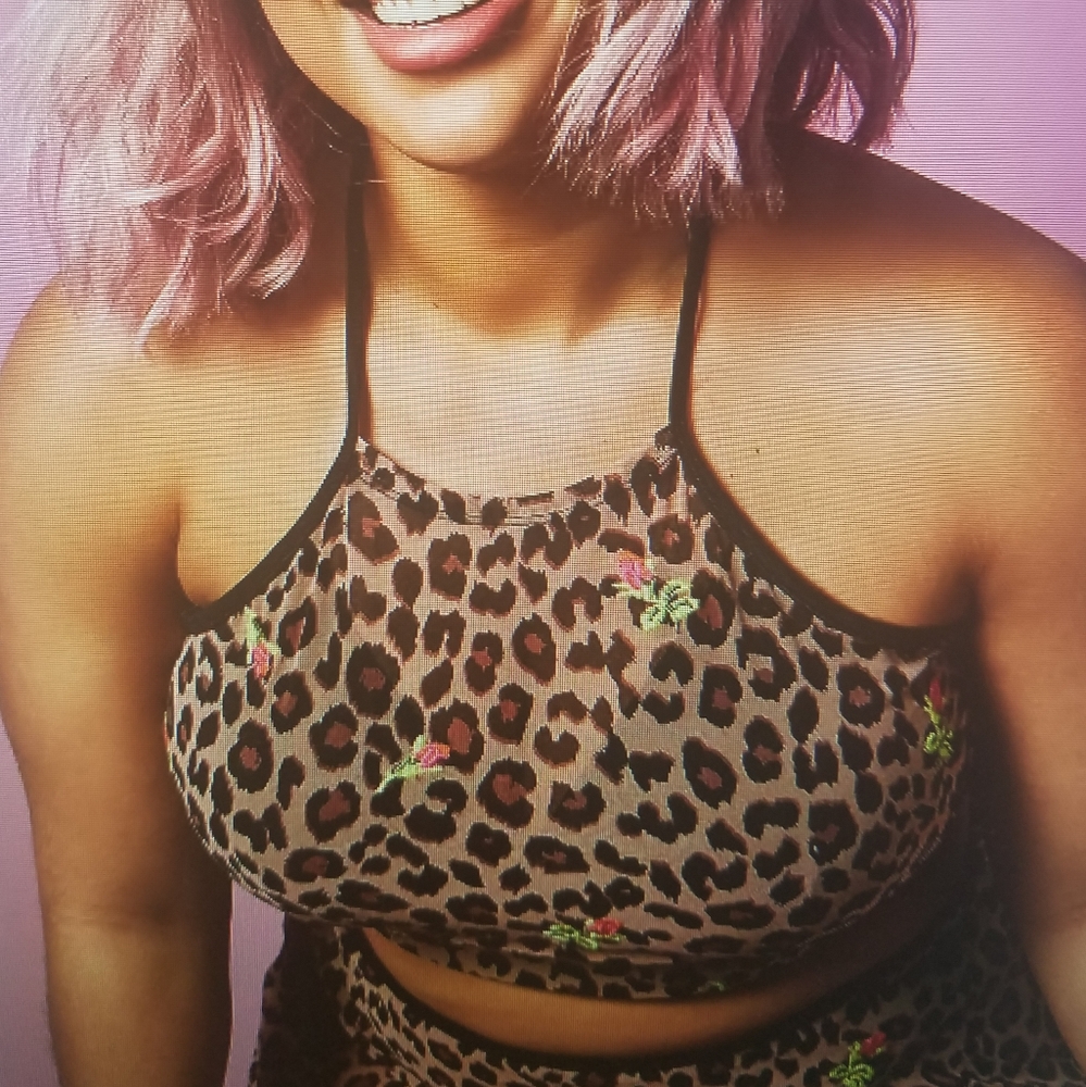 Leopard Mesh Halter Bikini Top